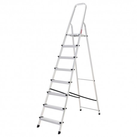 Escalera Aluminio 8 Peldaños Plegable, Uso doméstico, Antideslizante, Ligera y Resistente