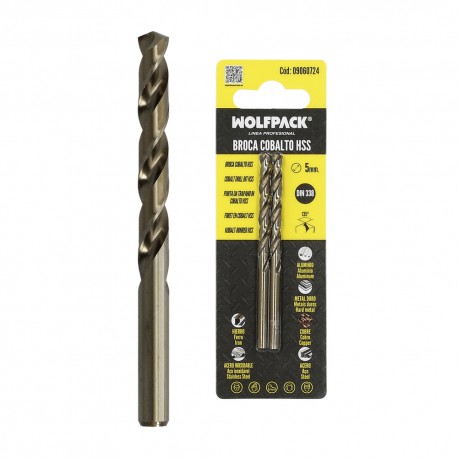 Broca Cobalto Hss Cilindrica 5,00 mm. Blister 2 Unidades.