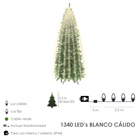 Guinalda Luces Navidad 1340 Leds Cascada Cubrearbol Blanco Calido. Ip44. Luz Navidad Interiores y Exteriores